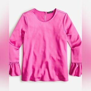 J Crew Hot Pink Cotton Ruffle Top Size 4 Structured Long Sleeve